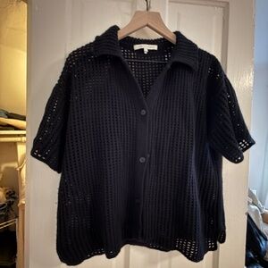 Naked Cashemere black short sleeve button down open knit size Small cashmere